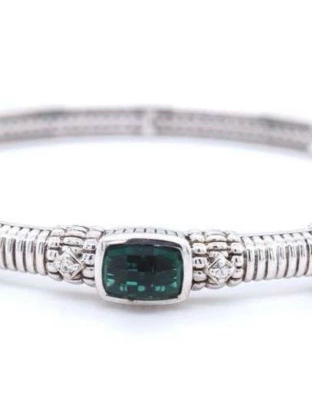 Judith Ripka 925 Sterling Silver Emerald Green Quartz Bangle Bracelet